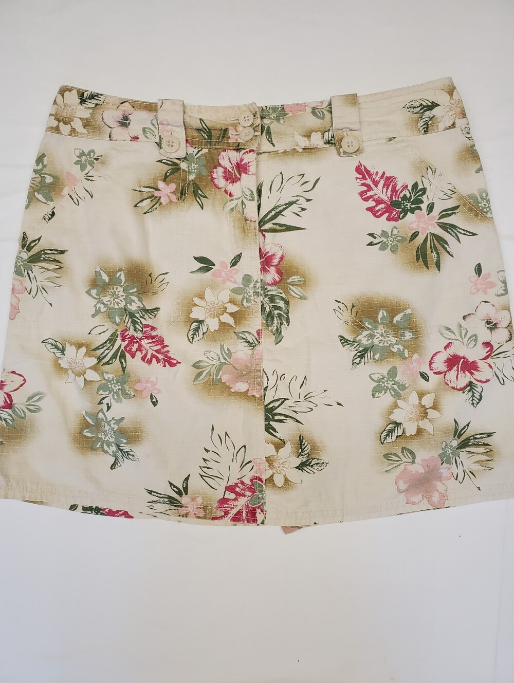 Bamboo Traders Sz 10 Tropical Floral Cargo Mini iSkirt Skort Pockets Boho Resort